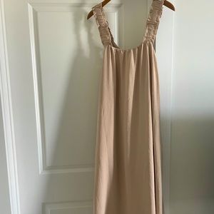 MOODIE Tan Dress, Billowy, Low Back
